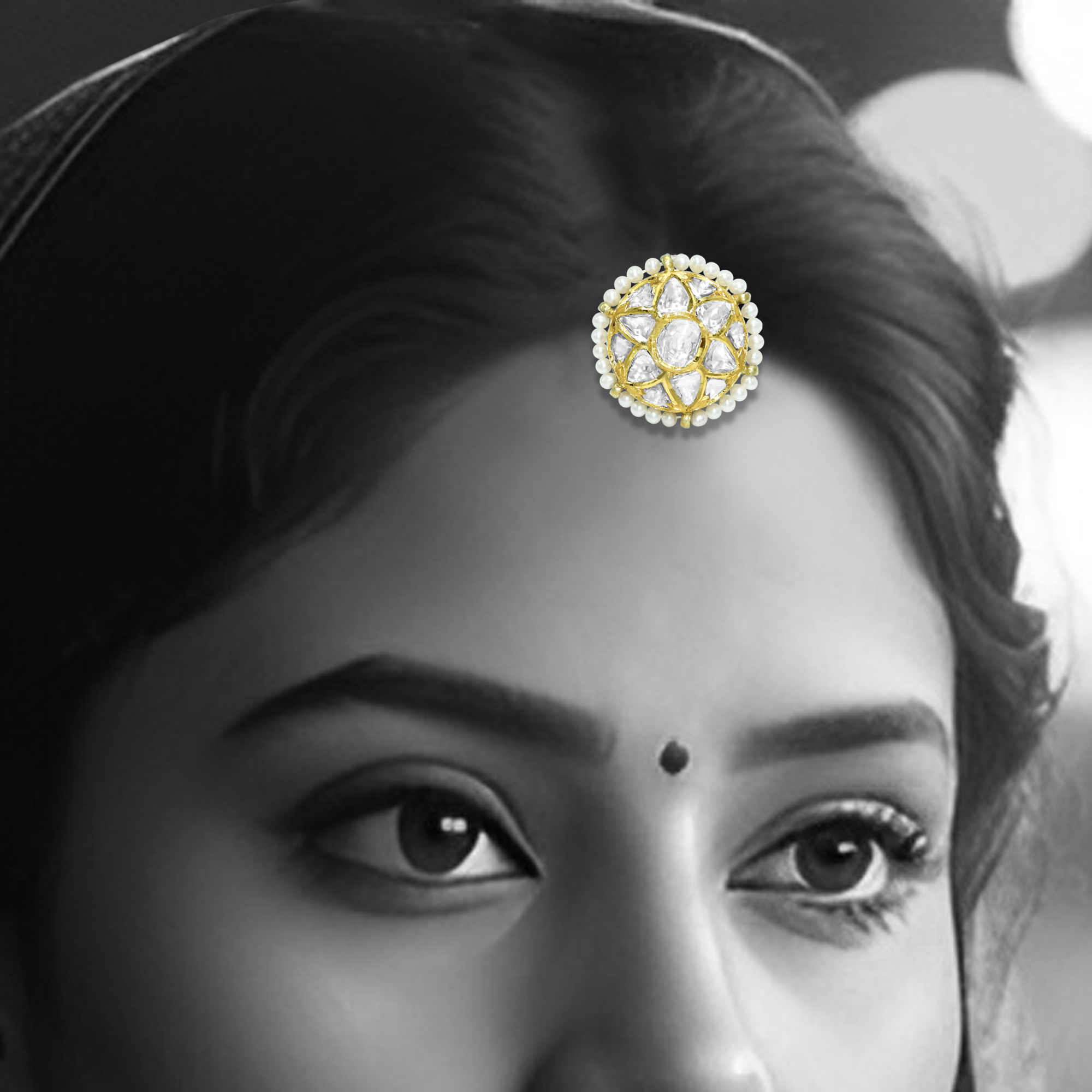 Gold Star Borla with Polki Floral Design and Pearl Halo